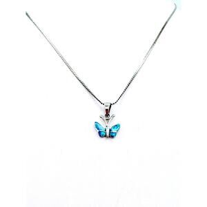 Italy sterling silver chain with blue opal butterfly pendant necklace